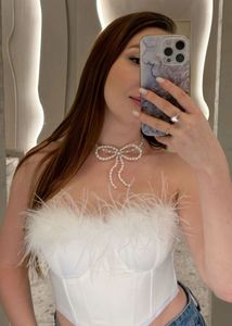 Feather Trim Bandeau Top
