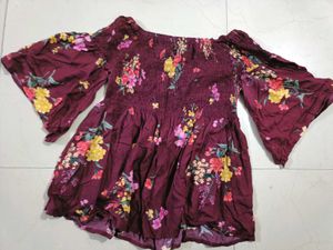 Off Shoulder Floral Flared Sleeves Top (L)