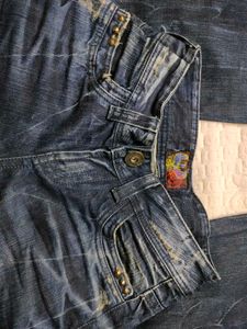 Vintage Studded Dark Wash Textured Flare Denim