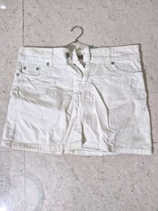 White Denim Mini Skirt