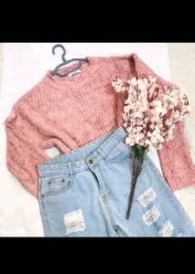 Pink Knit Cropped Sweater
