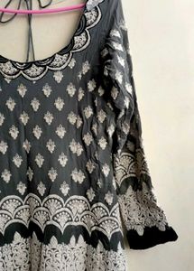 Elegant Black &amp; Grey Embroidered Anarkali Dress