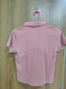 Roadster Peach Solid Polo Crop Top