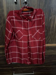 Maroon Plaid Long Sleeve Shirt