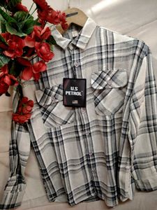 Neutral Plaid Button-Down Shirt