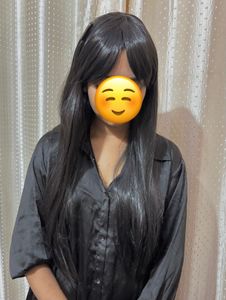 Long Black Wig with Bangs