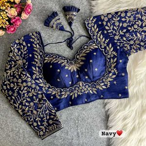 Navy Blue Embroidered Full Sleeves Blouse