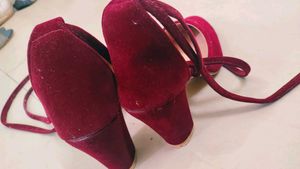 Burgundy Velvet Tie-Up Heels