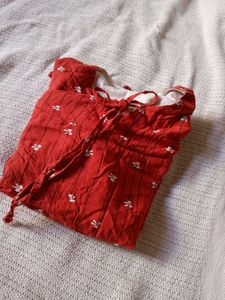 Vintage Red Dress with Bow Print