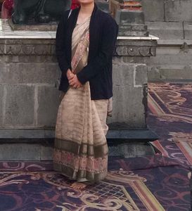 Designer Light Green and Cream Silk Saree