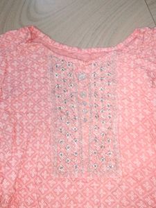 Peach Embroidered Kurti