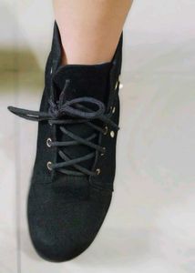 Black Lace-Up Ankle Booties