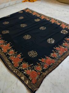 Beautiful 😍 Embroidery 🪡 Black Saree Available ✨