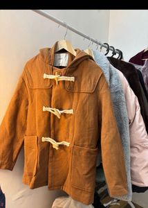 Brown Hooded Toggle Coat