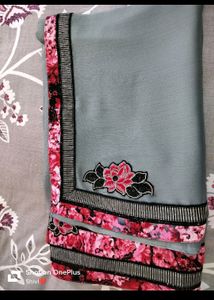 Party Wear Grey Saree
