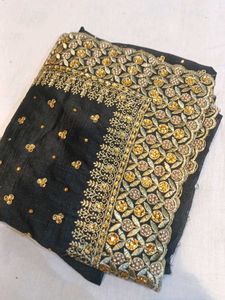 Elegant Black & Gold Embroidered Saree