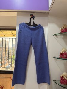 Blue Knit Wide Leg Pants
