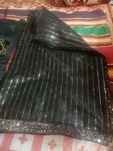 Stunning Black Sequin Saree with Blouse