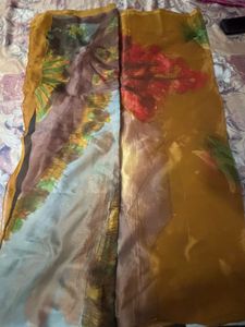 Elegant Mustard Yellow Organza Saree with Subtle F