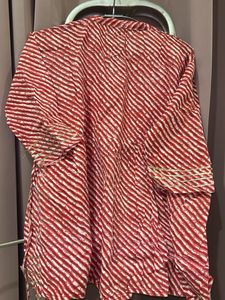 Red &amp; White Striped Jaipur kurti