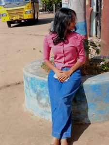 Pink Ruffle Trim Cardigan & High Waisted Jeans