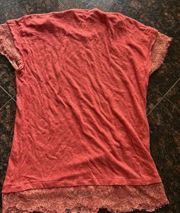 Lace edged Coral Top