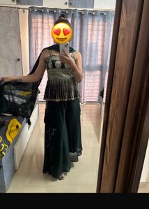 Elegant Green &amp; Gold peplum top paired with culott