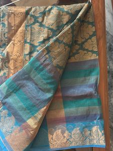 Green And Gold Netted Saree