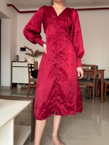 Maroon Elegant Midi Dress - S