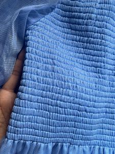 Blue Tulle Puff Sleeve Top