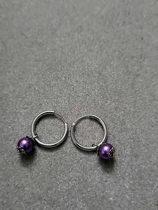 Purple Beaded Hoop Earrings