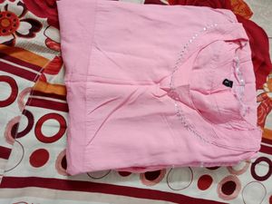 Pink Color Gotta Pati Printed Cotton Anarkali With