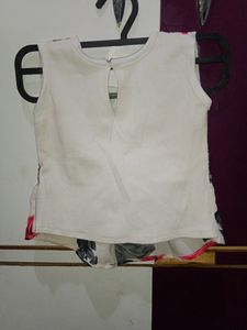 White Floral Top With Denim Skirt