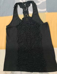 Black Tank Top with Lace Detail