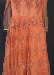 Orange Offshoulder Net Ethnic Gown