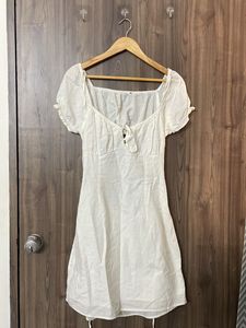 White Backless Dress With Drawstrings