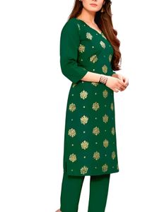 New Green Silk Printed Kurta Set