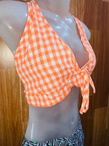 Orange Checkered Crop Top