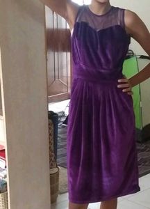 Purple velvet knee length Dress