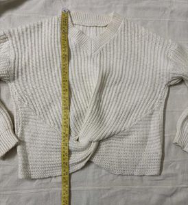 White Knit Front Twist  Sweater