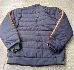 Navy Puffer Jacket with Reflective Stripes, Size L