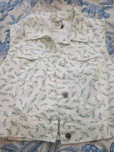 Floral Sleeveless Denim Vest