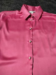 🌸Pink Satin Button-Down Shirt