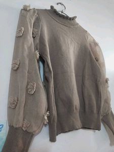 Woolen High Neck With Bishop Sleeves