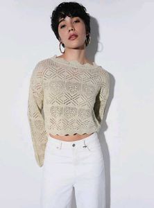 Women Self Design Crop Pullover Ribbed Sweater