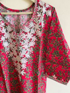 Red Embroidered Kurta