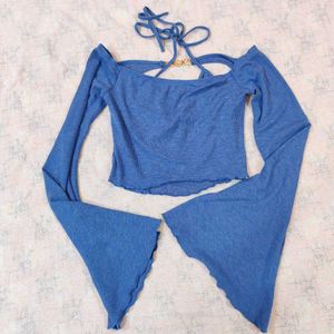 💙 SHEIN Chic Blue Bell Sleeve Crop Top 💙