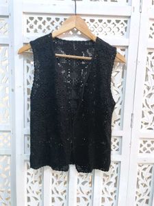 Black Sleeveless Crochet Vest B