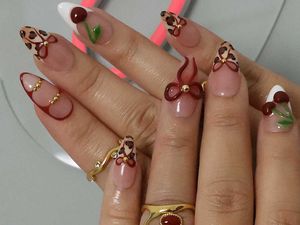 Sweet Cherry Nd Leopard French Press On Nails