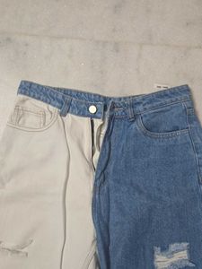 Two-Tone Ripped Jeans